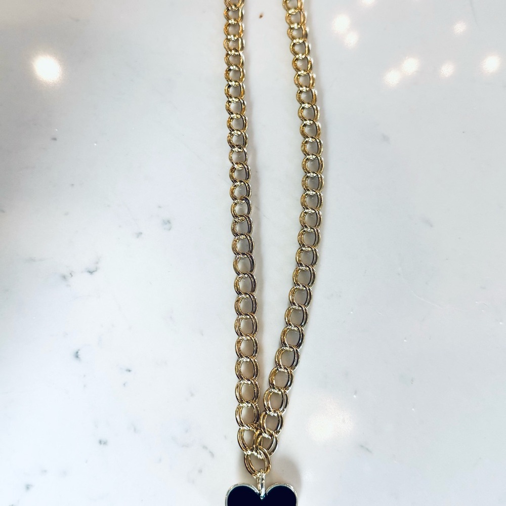 Gold plated Chain Necklace with Black Gold filled Heart Pendant